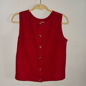 Express Tricot Red Sleeveless Button-Down Sweater Top